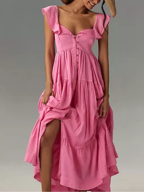 Pilcro Dresses & Skirts - Pilcro Anthropologie Flutter Sleeve Button-Front Maxi Dress LINED
